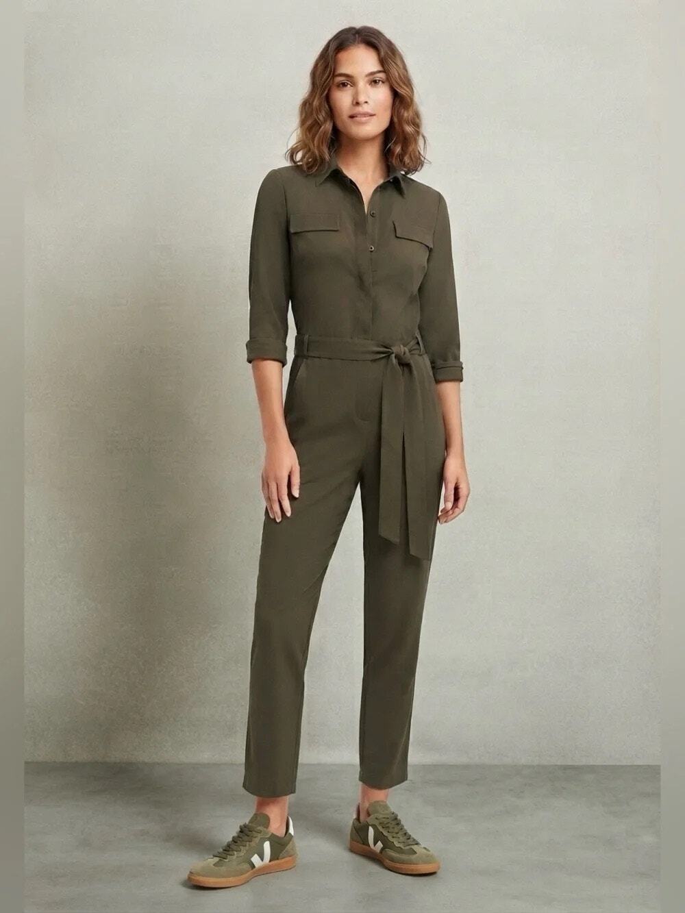 Banana Republic Women's Olive Green Belted Utility Jumpsuit Size 6